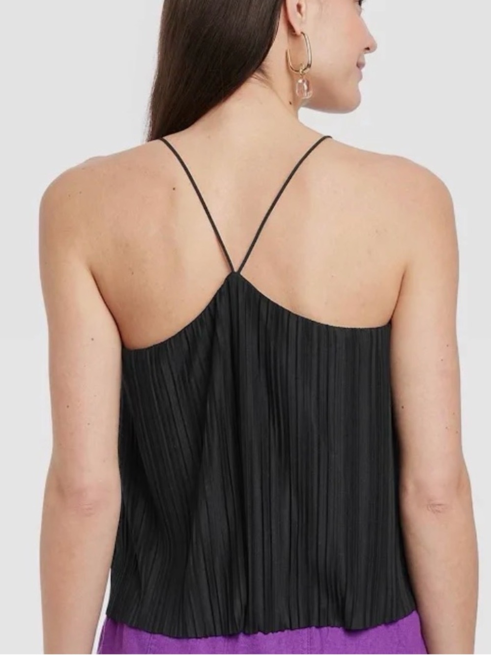Black Pleated Spaghetti Strap Crop Top - Picture 3 of 6